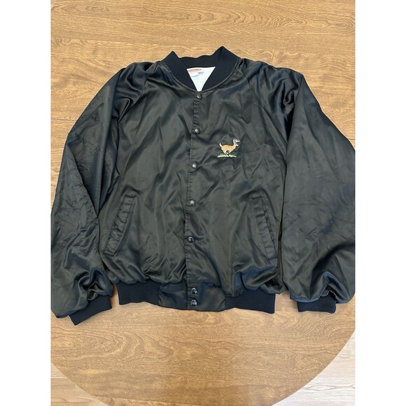 Hartwell Jacket Mens XL Black Nylon Satin Bomber Embroidered Deer Hunter Vintage - Picture 2 of 15